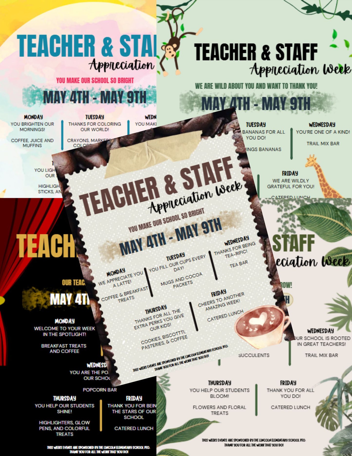 Teacher Appreciation Week Bundle. 5 Customizable Canva Graphics