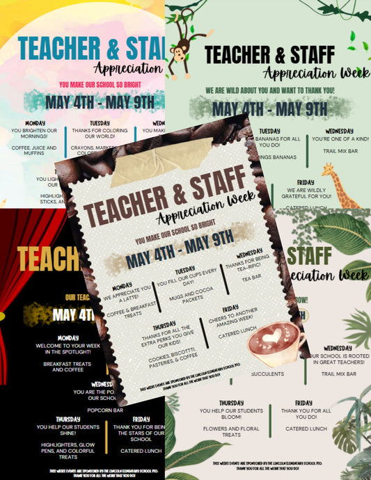 Teacher Appreciation Week Bundle. 5 Customizable Canva Graphics