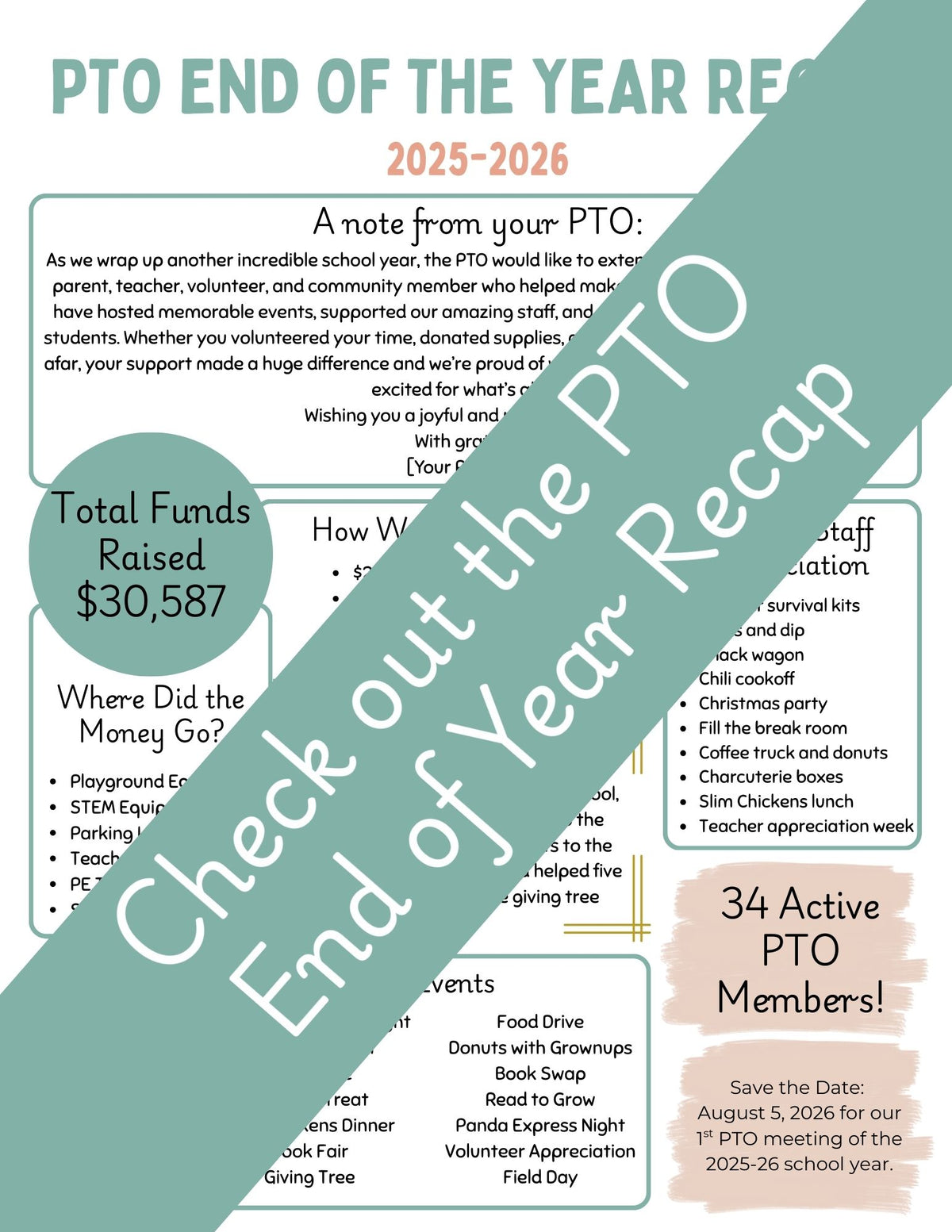 PTO End of Year Recap. Canva Template for PTOs and PTAs – The PTO Planner