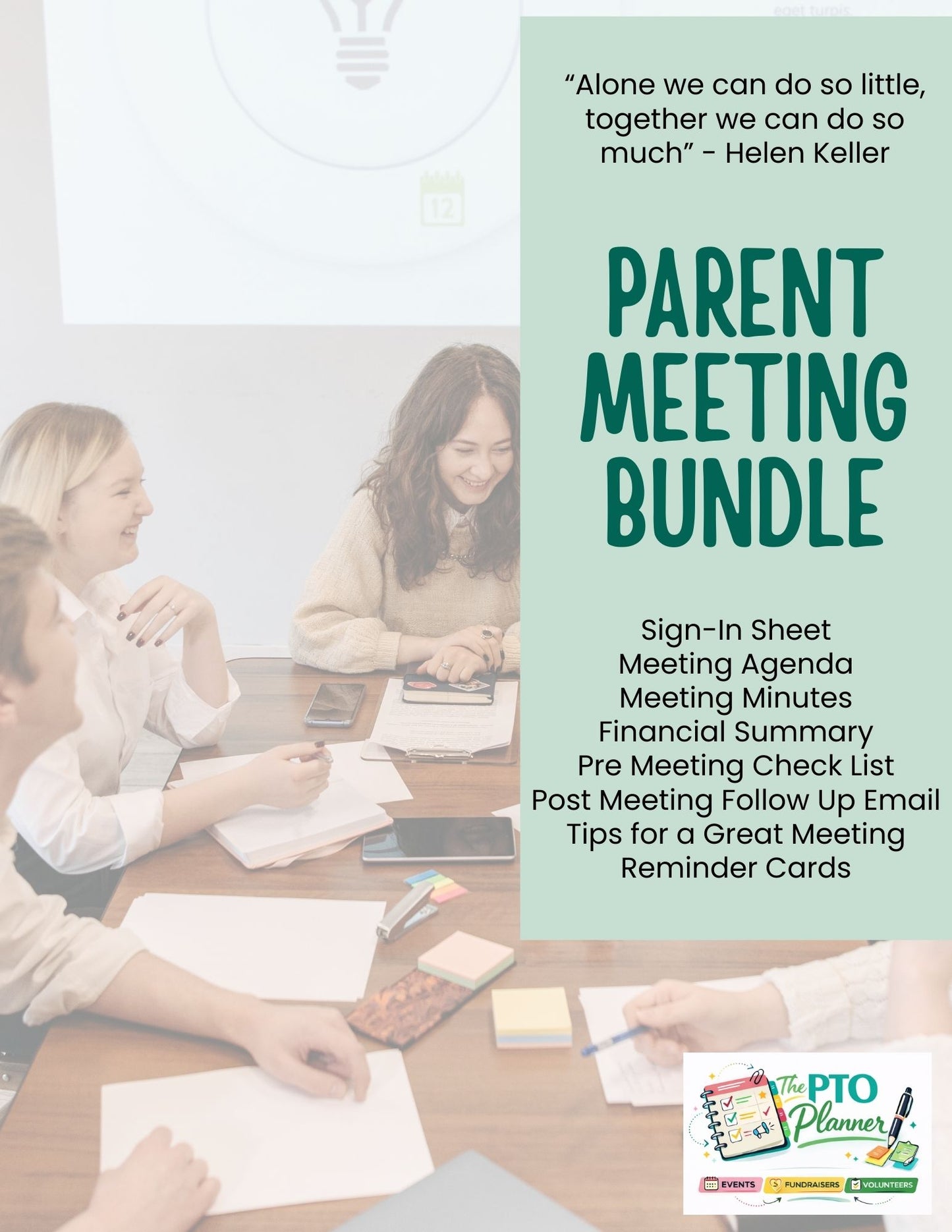 PTO and PTA Meeting Bundle. Agenda, Minutes and Sign In Templates