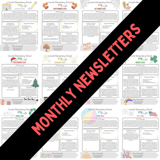 Monthly PTO Newsletter Templates. 12 Editable Canva Designs